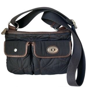 Fossil Key-Per Black and Brown Crossbody Bag with Silver Hardware